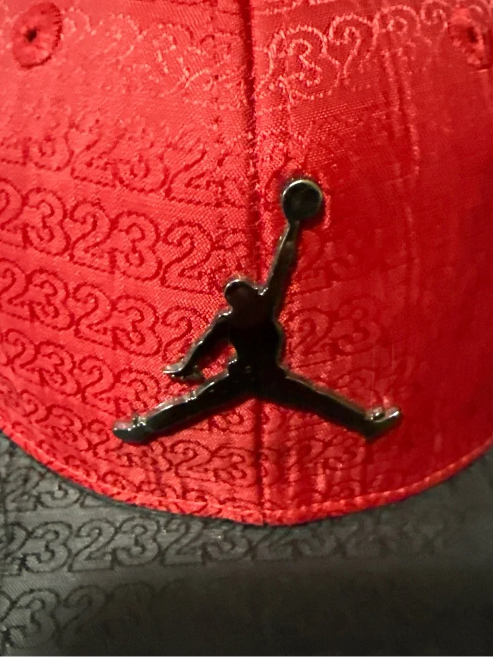 Jordan Red Crown with Black Brim Snapback Cap
